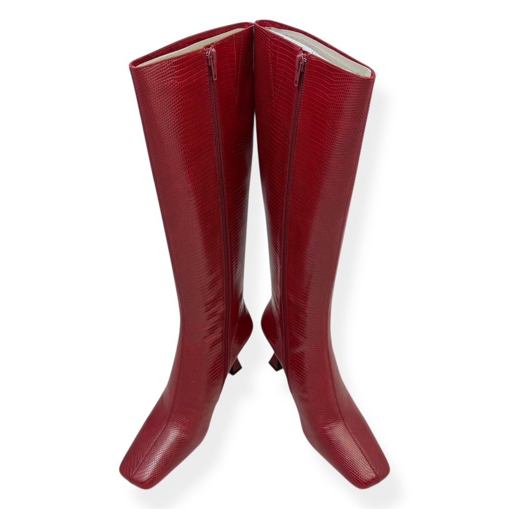 NIB Anthropologie Jeffrey Campbell Checkmate Red Knee High Boots 7.5 Lizard $210 - Picture 7 of 15